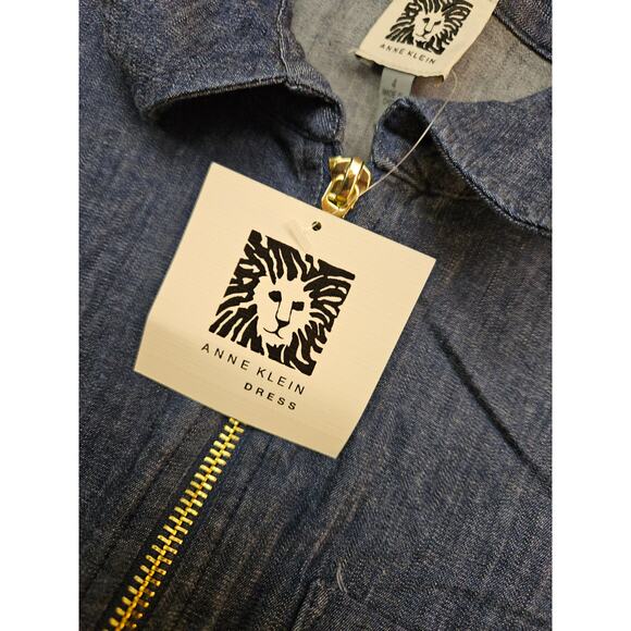 Anne klein Denim Dress Women's Size 4 Collared Casual Luxury minimalism - Picture 4 of 10